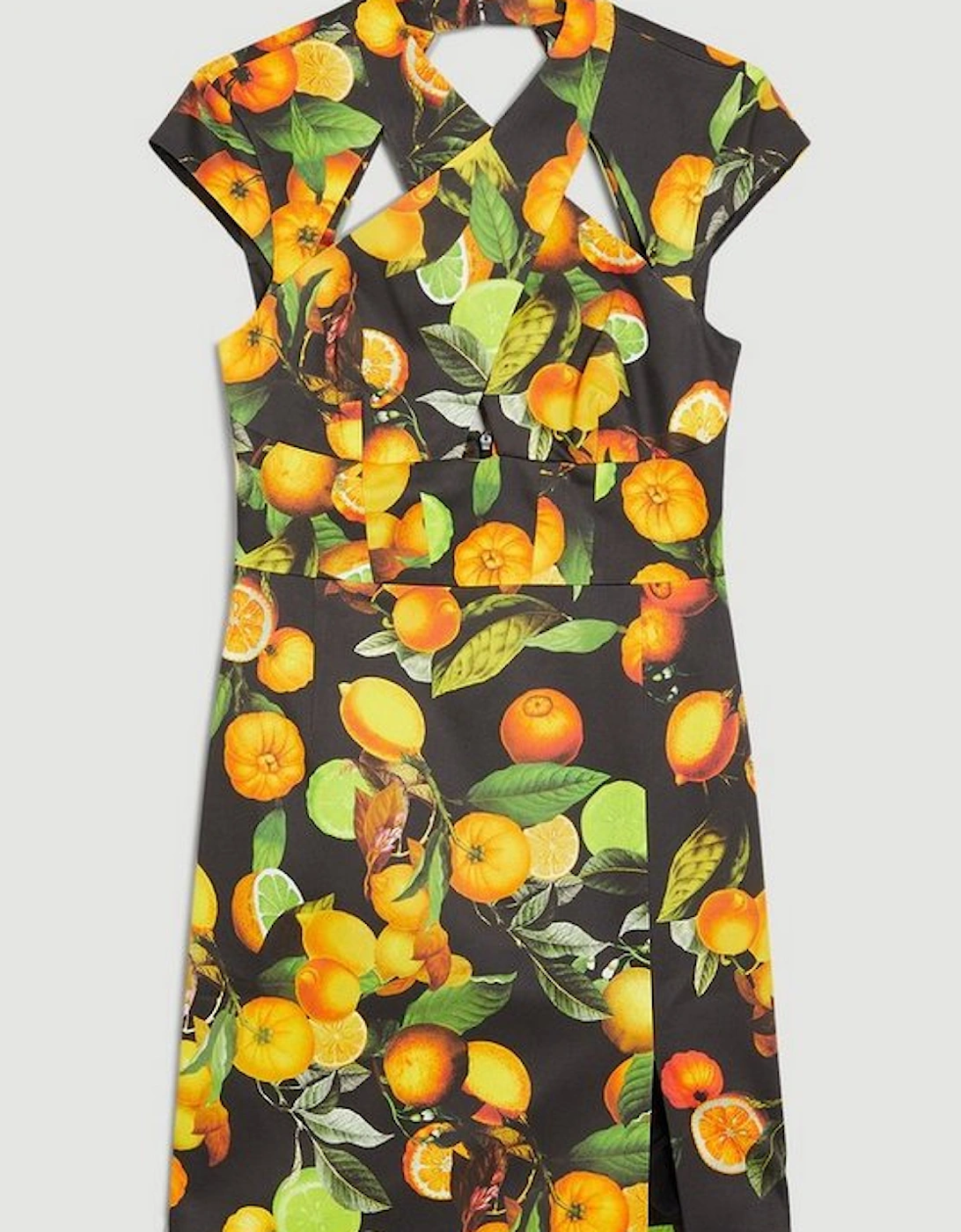 Italian Signature Citrus Print Cross Front Mini Dress