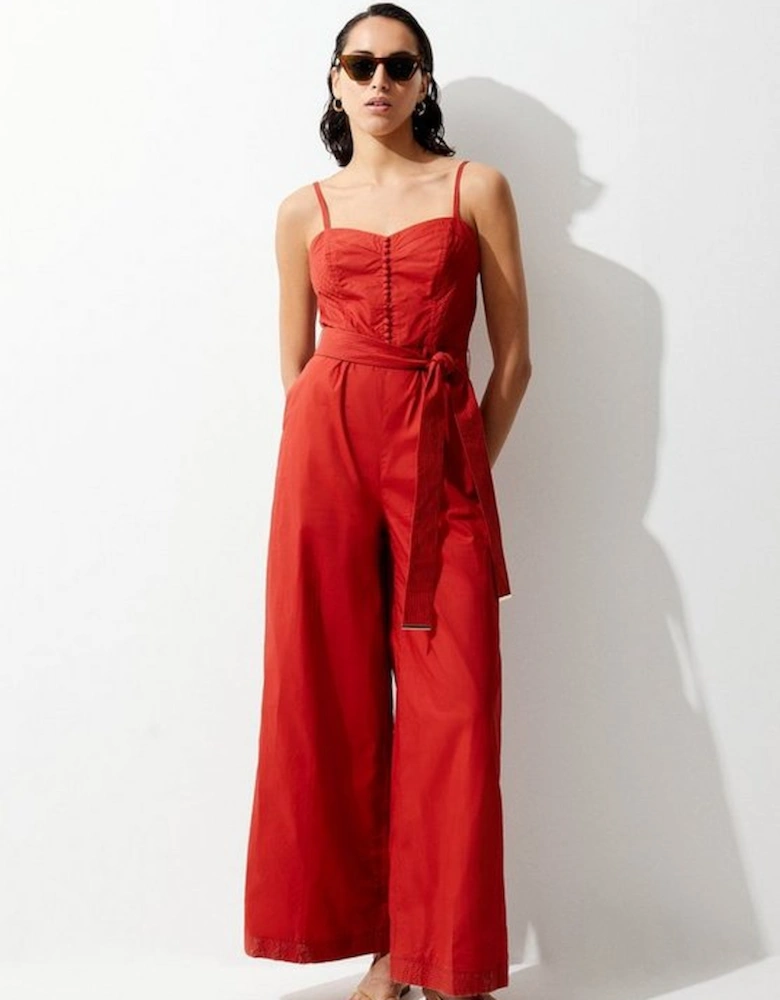 Cotton Top Stitch Pleated Jumpsuit