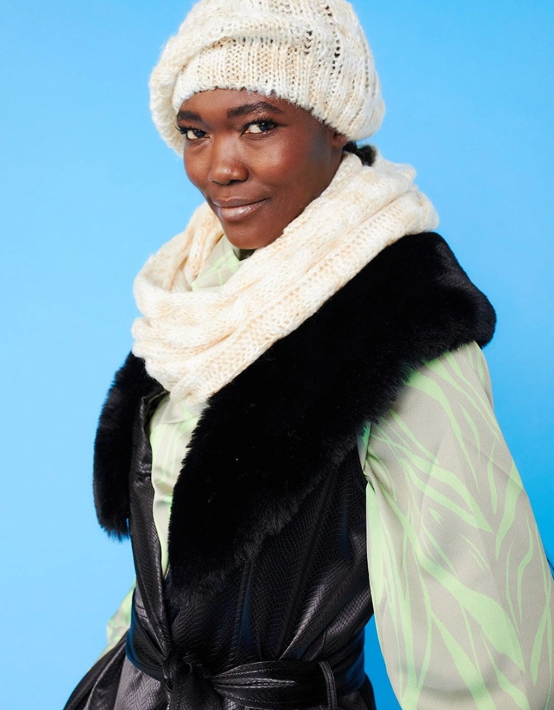 Handmade Knitted Wooly Scarf and Hat Set in Yellow