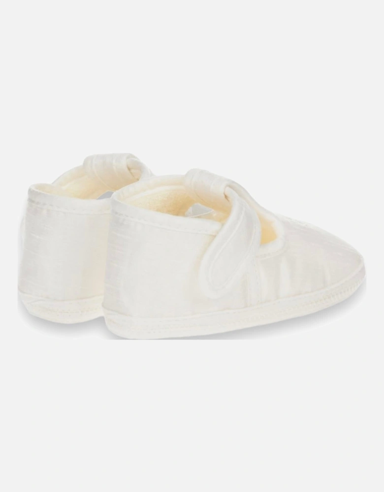 Ivory Satin Cross Soft Sole Shoes