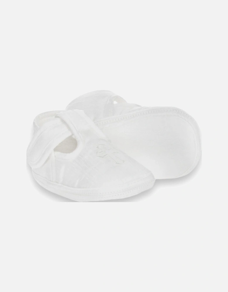 White Satin Cross Soft Sole Shoes