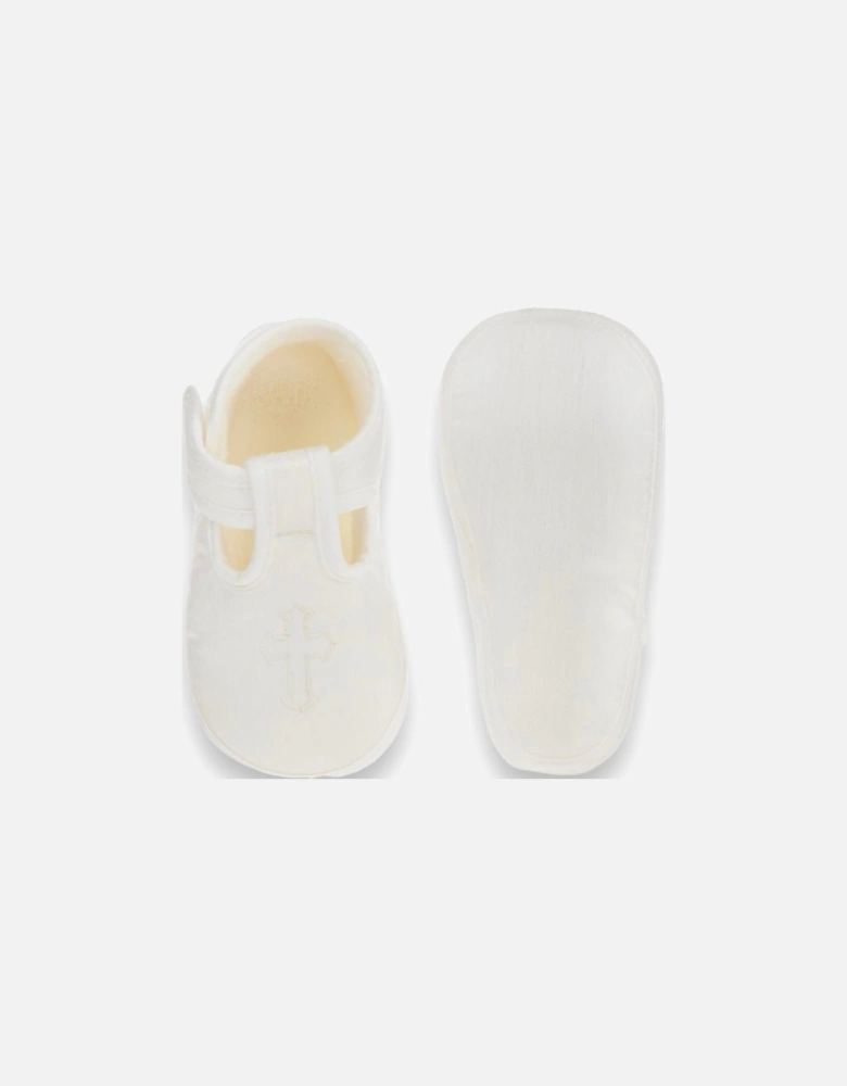 Ivory Satin Cross Soft Sole Shoes