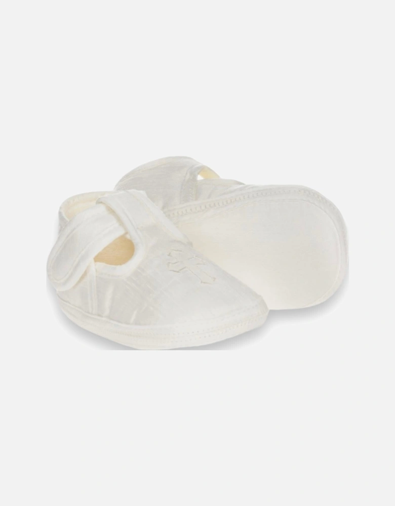 Ivory Satin Cross Soft Sole Shoes