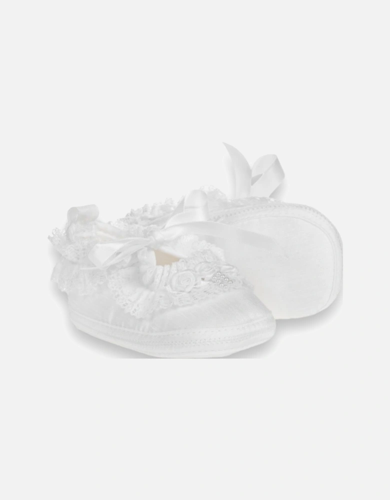 White Satin Lace Soft Sole Shoes