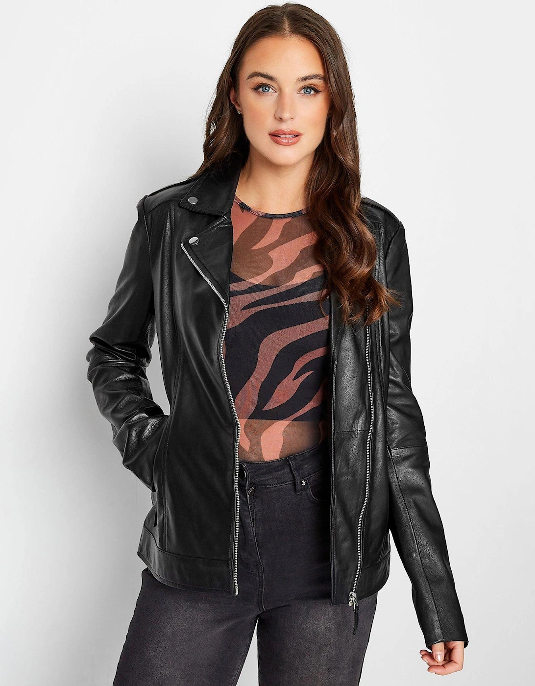 Leather Biker Jacket - Black , 2 of 1