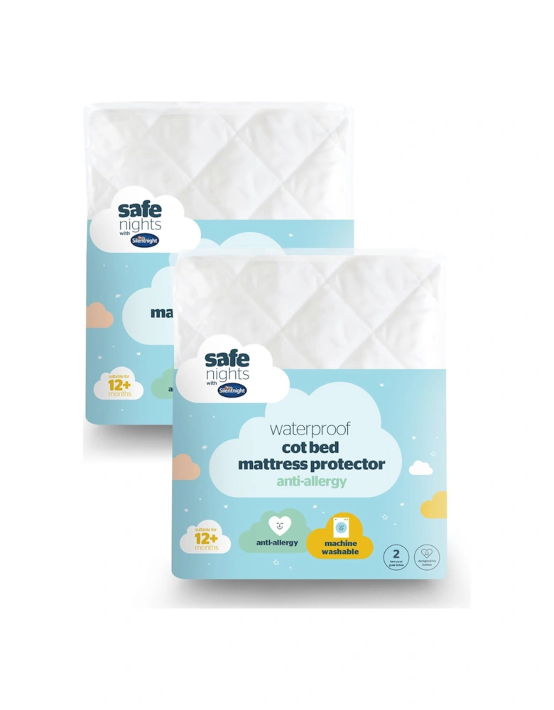 Safe Nights Waterproof Cot Bed Mattress Protector Bundle - 2 Pack - White