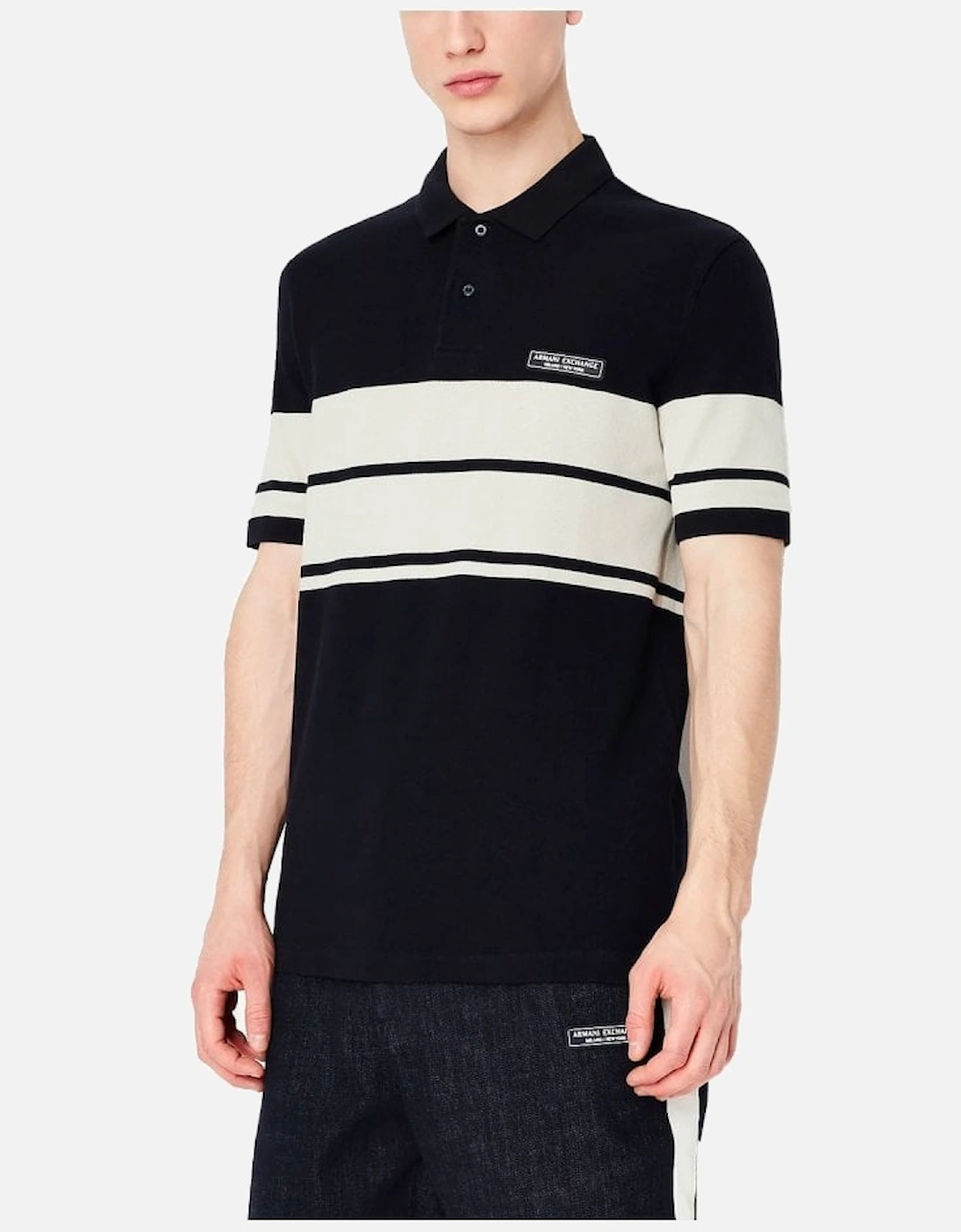 Jersey Polo Shirt With Chest Strip Deep Navy /white