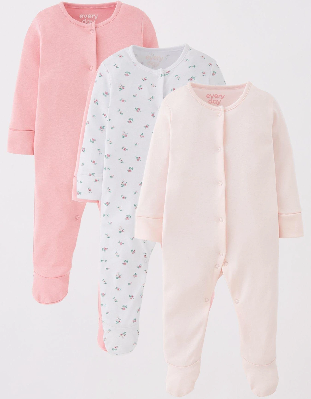 Baby Girls 3 Pack Sleepsuits - Pink, 3 of 2