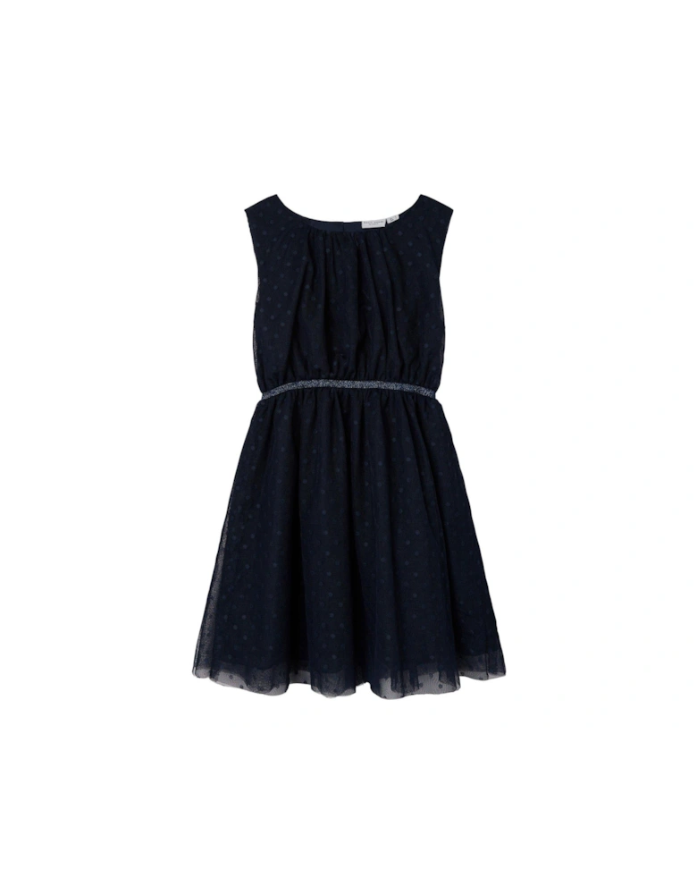Girls Spot Organza Dress - Dark Sapphire