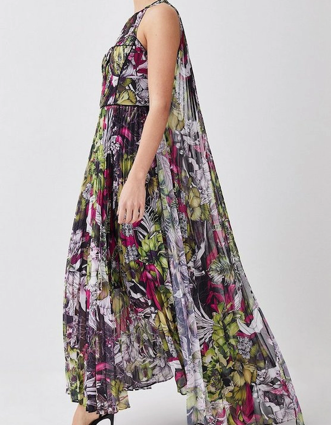 Petite Corset Detail Floral Pleated Halter Woven Maxi Dress