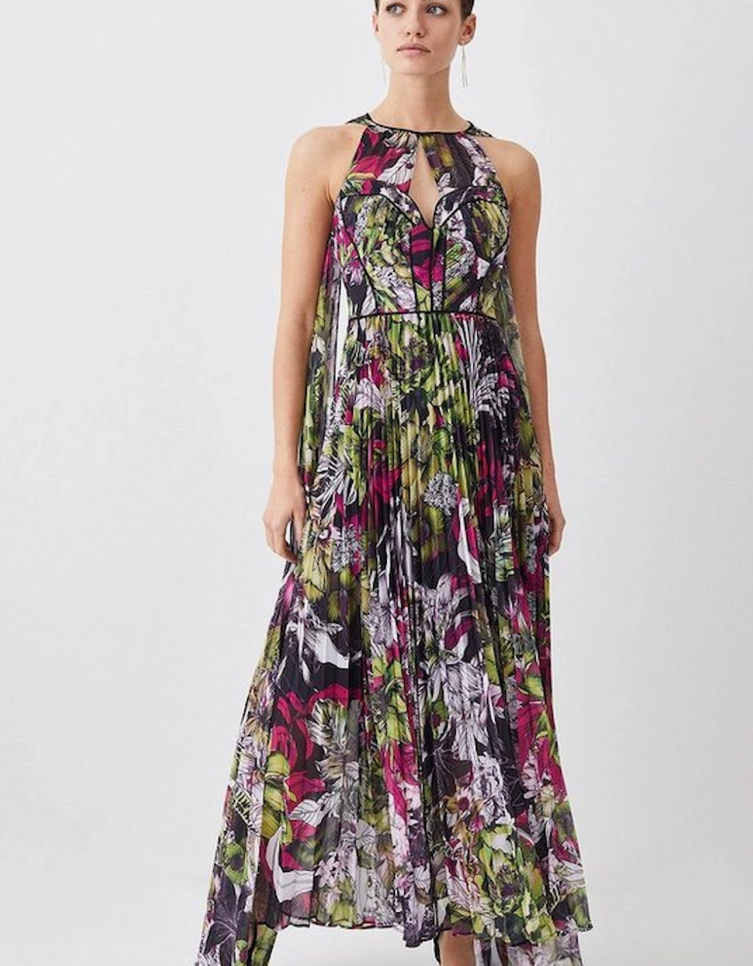 Petite Corset Detail Floral Pleated Halter Woven Maxi Dress, 5 of 4
