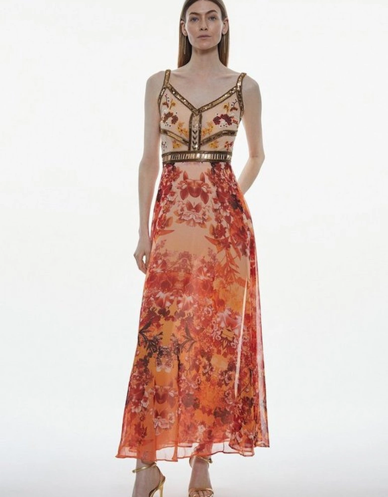 Tall Beaded And Embroidery Woven Midi Dress