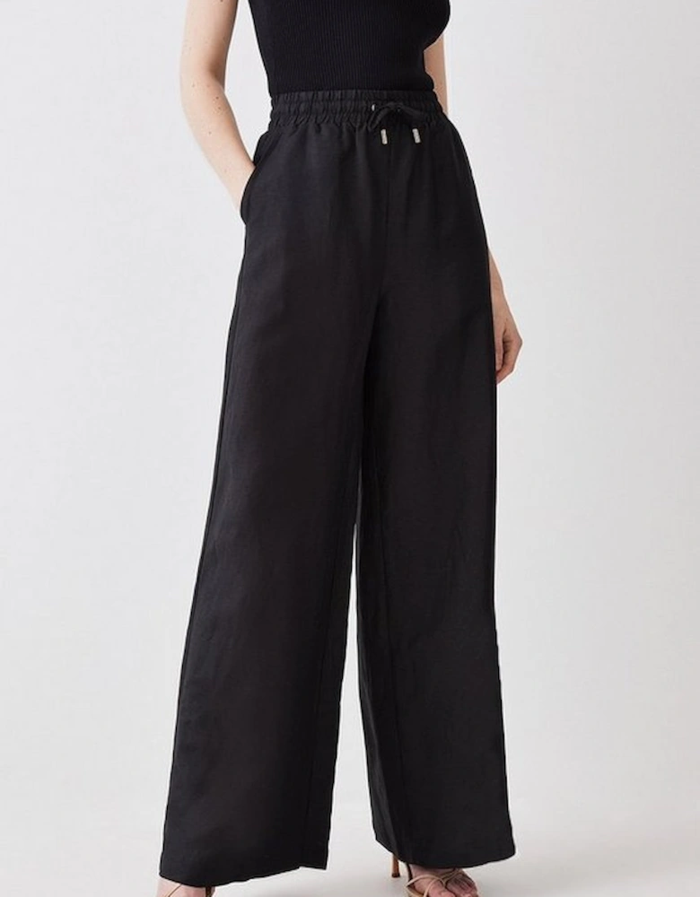 Linen Wide Leg Woven Trousers