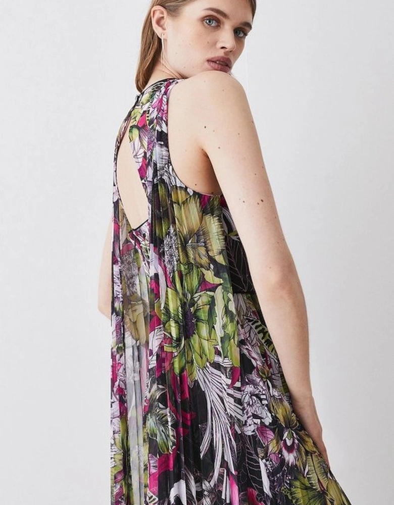 Tall Corset Detail Floral Pleated Woven Maxi Dress