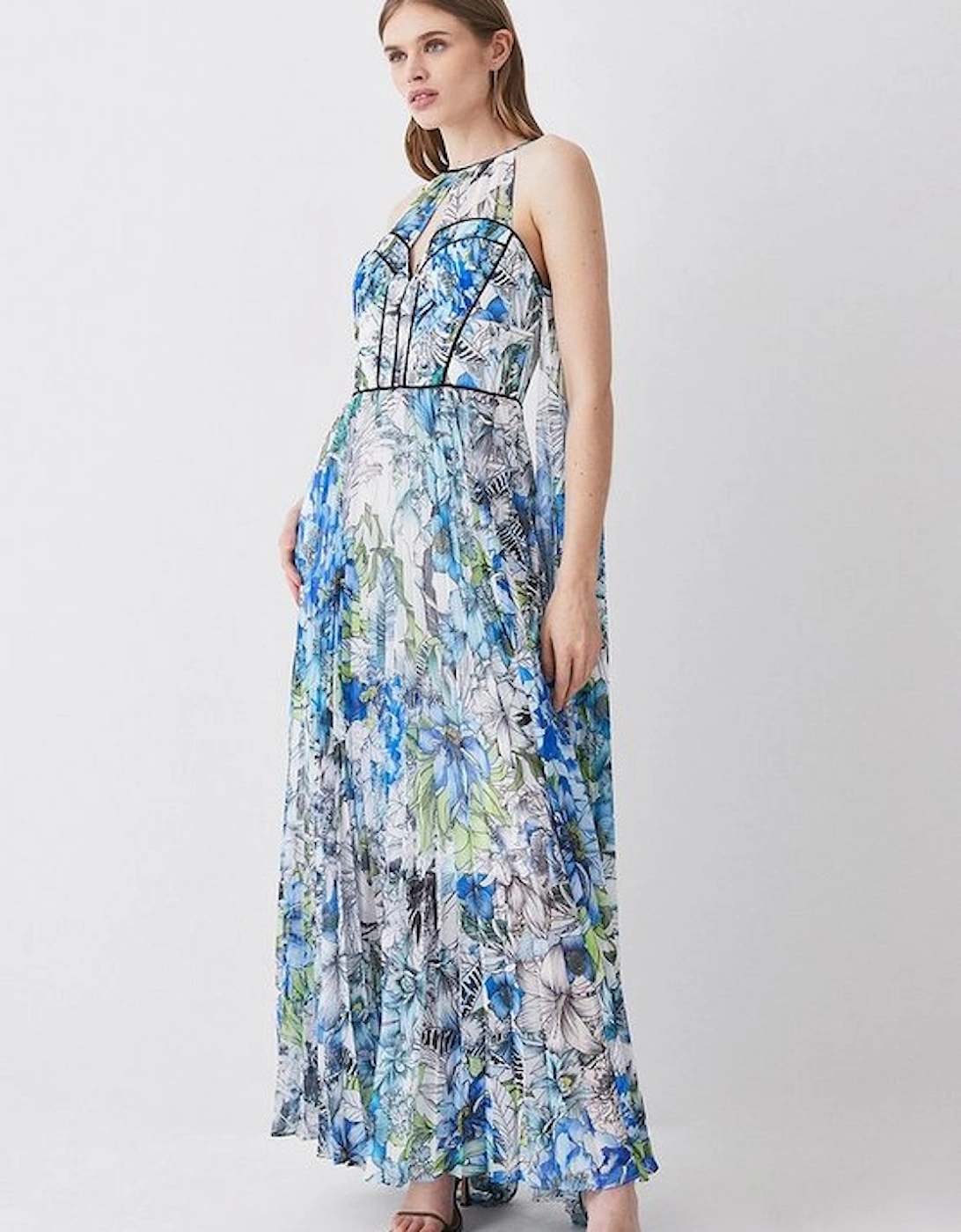 Tall Corset Detail Floral Pleated Halter Woven Maxi Dress, 5 of 4