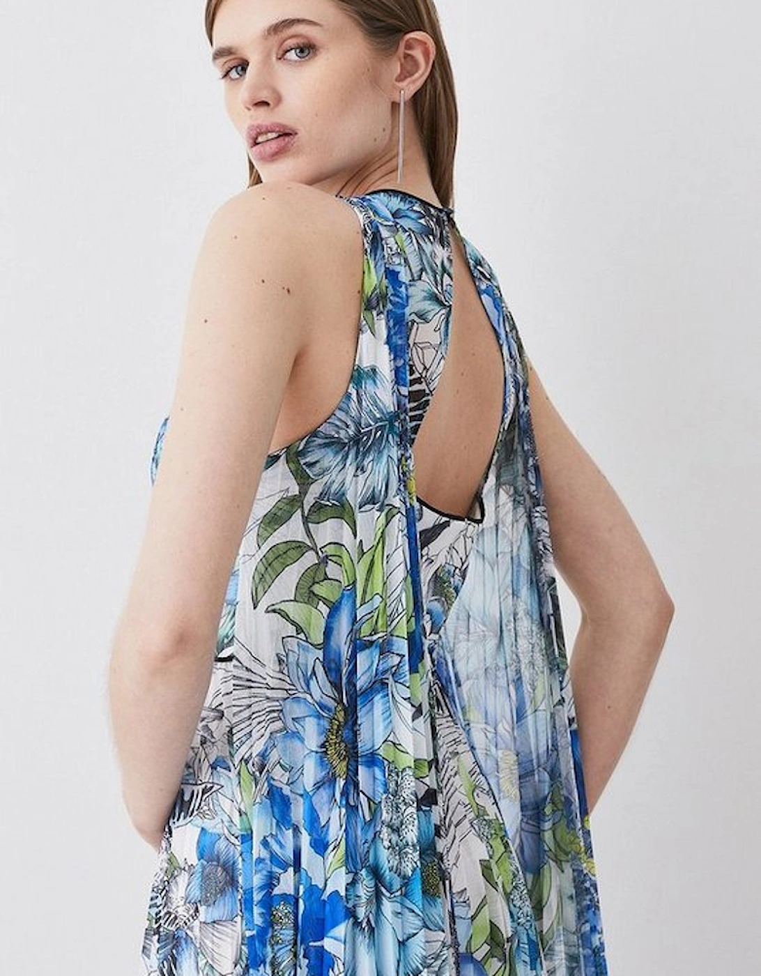 Tall Corset Detail Floral Pleated Halter Woven Maxi Dress