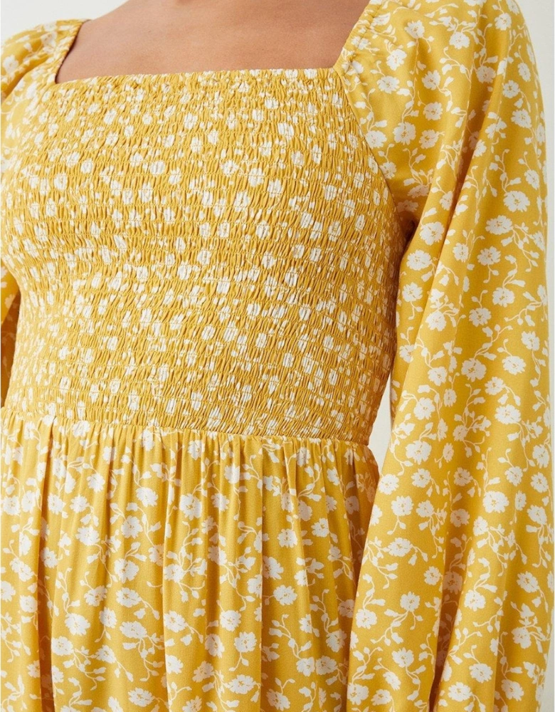 Womens/Ladies Ditsy Print Shirred Bodice Midi Dress