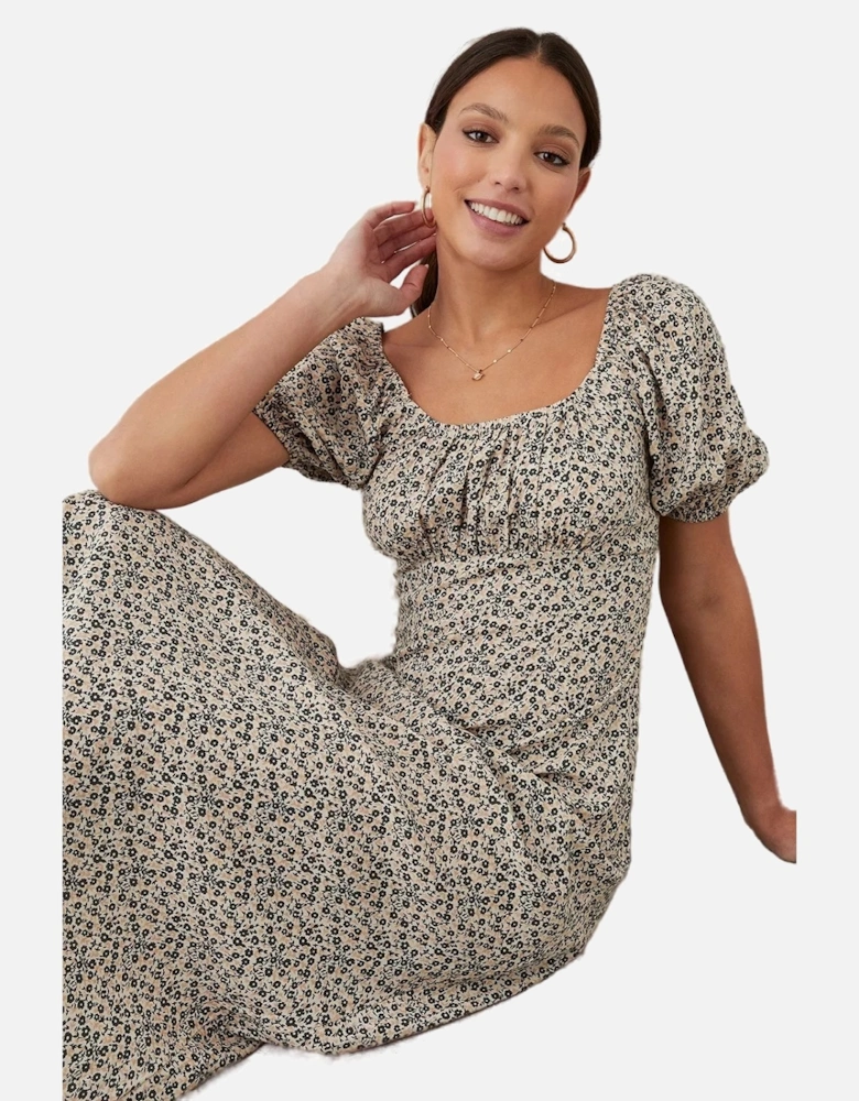Womens/Ladies Ditsy Print Ruched Midi Dress