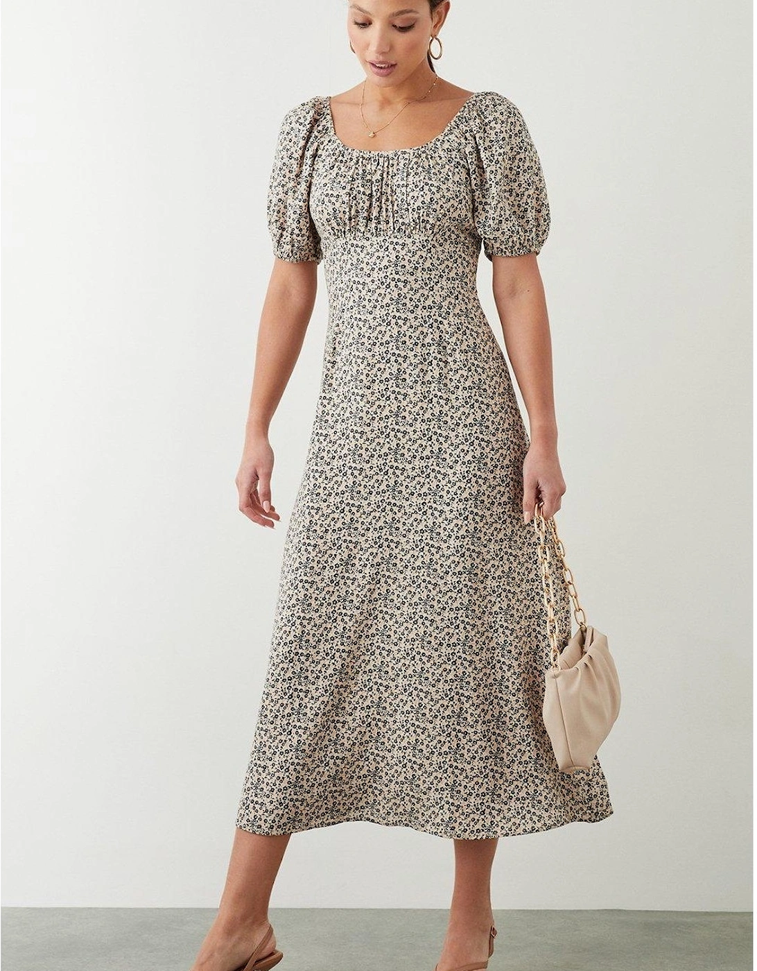 Womens/Ladies Ditsy Print Ruched Midi Dress