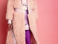 Pink Knitted Bamboo and Eco Leather Shearling Coat