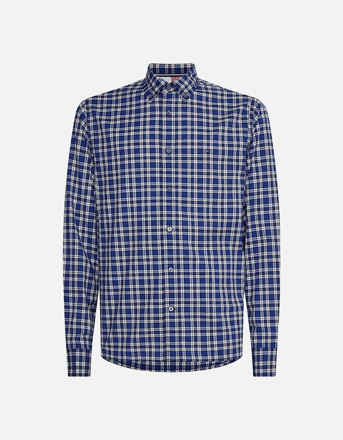 Embroidered Logo Button Up Check Blue Shirt, 4 of 3