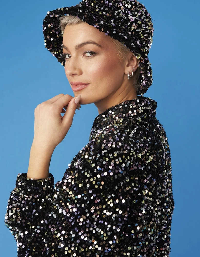 Black Sequin Bucket Hat