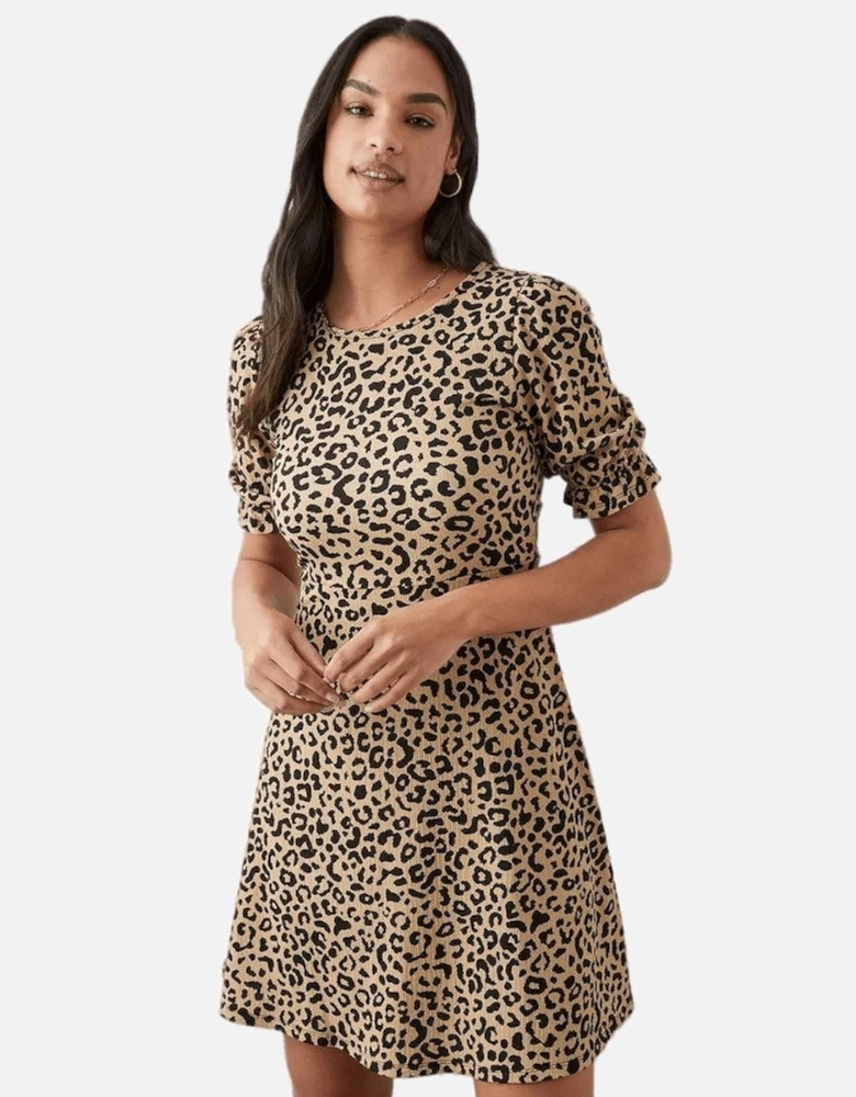 Womens/Ladies Leopard Print Short-Sleeved Mini Dress