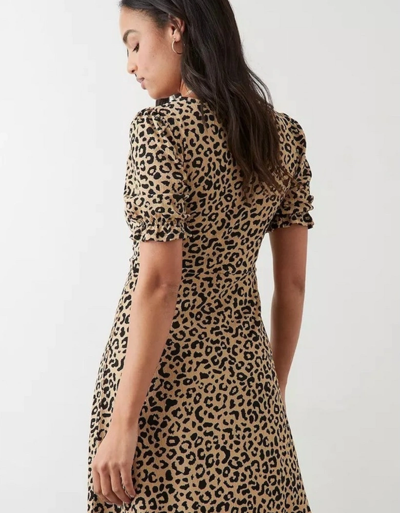 Womens/Ladies Leopard Print Short-Sleeved Mini Dress