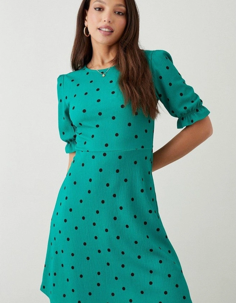 Womens/Ladies Spotted Tall Short-Sleeved Mini Dress