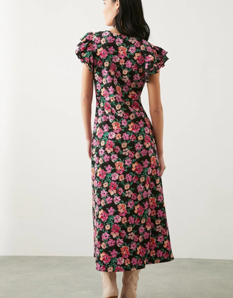 Womens/Ladies Floral Ruffle Empire Midi Dress