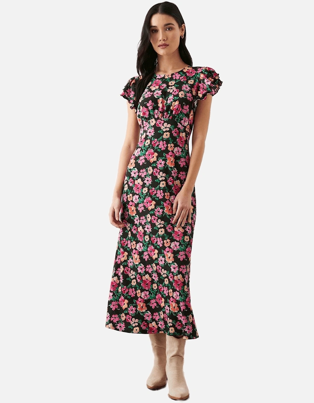 Womens/Ladies Floral Ruffle Empire Midi Dress, 4 of 3