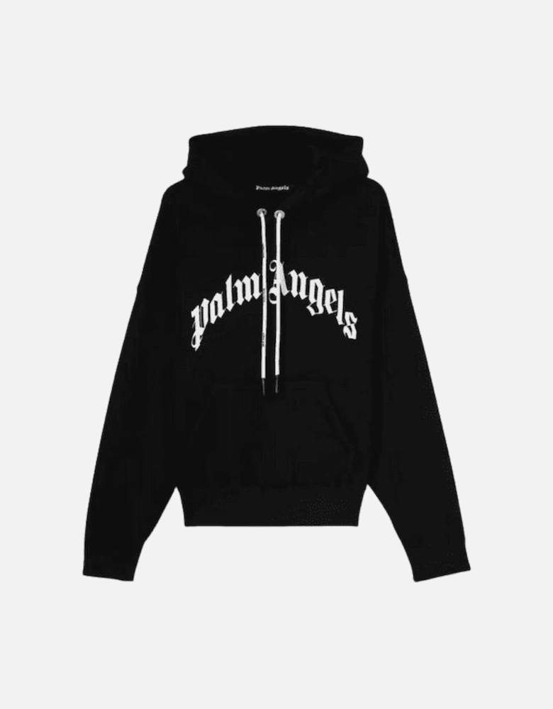 Curve Logo Print Black Hoodie