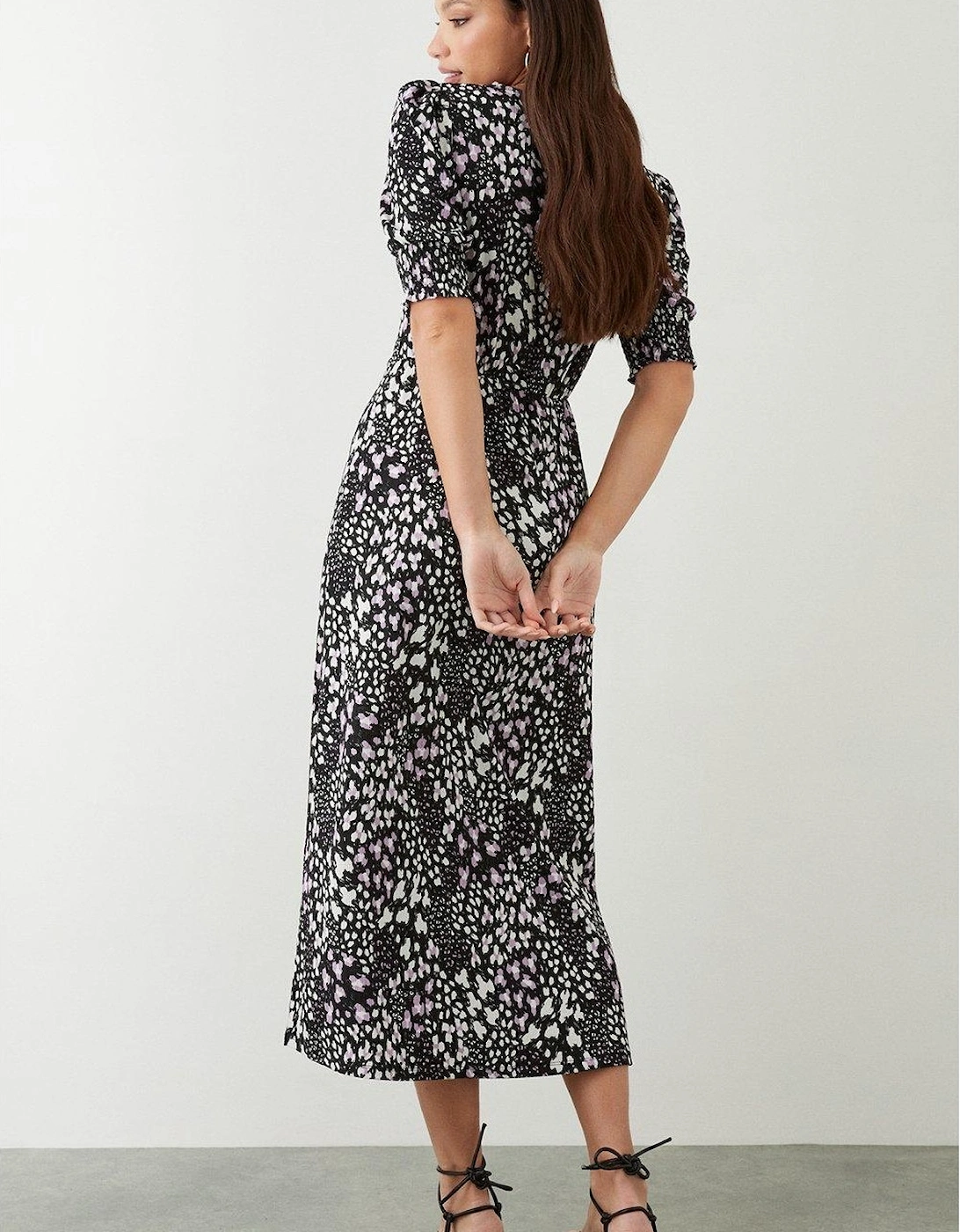 Womens/Ladies Leopard Print Shirred Cuff Tall Midi Dress