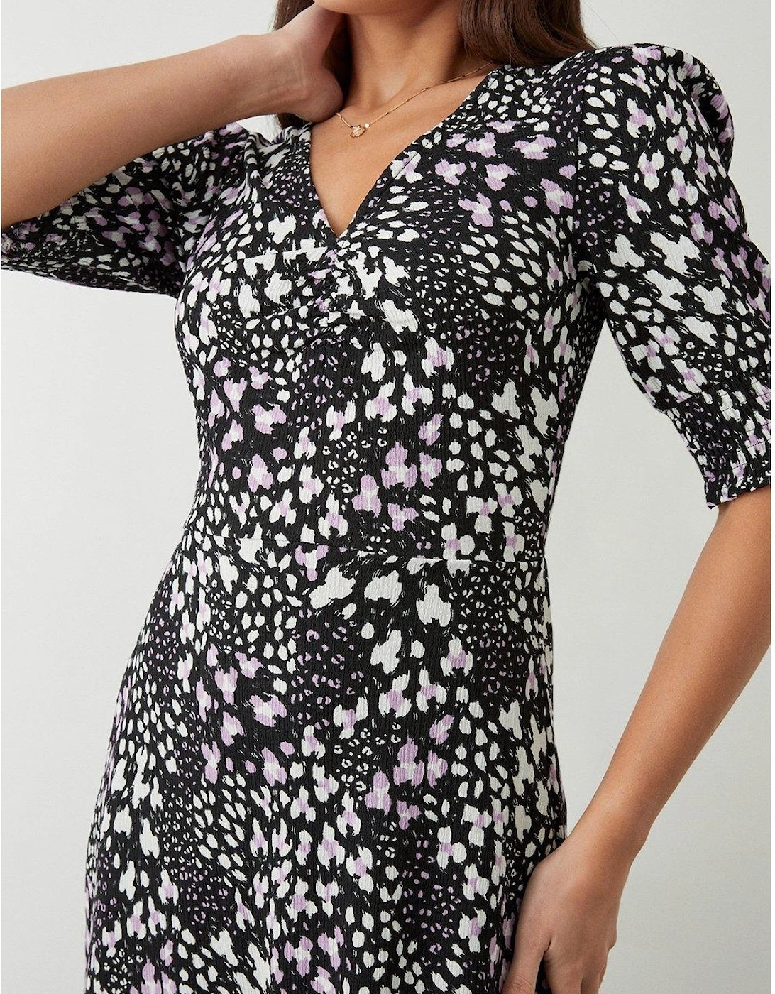 Womens/Ladies Leopard Print Shirred Cuff Tall Midi Dress
