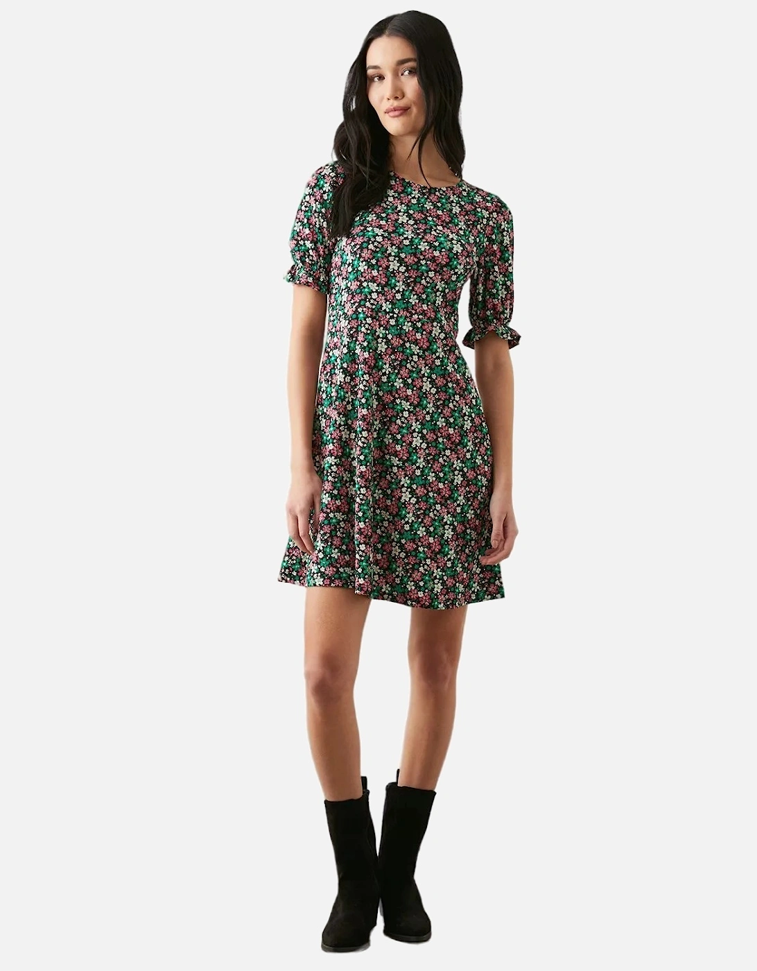 Womens/Ladies Ditsy Print Short-Sleeved Mini Dress, 4 of 3