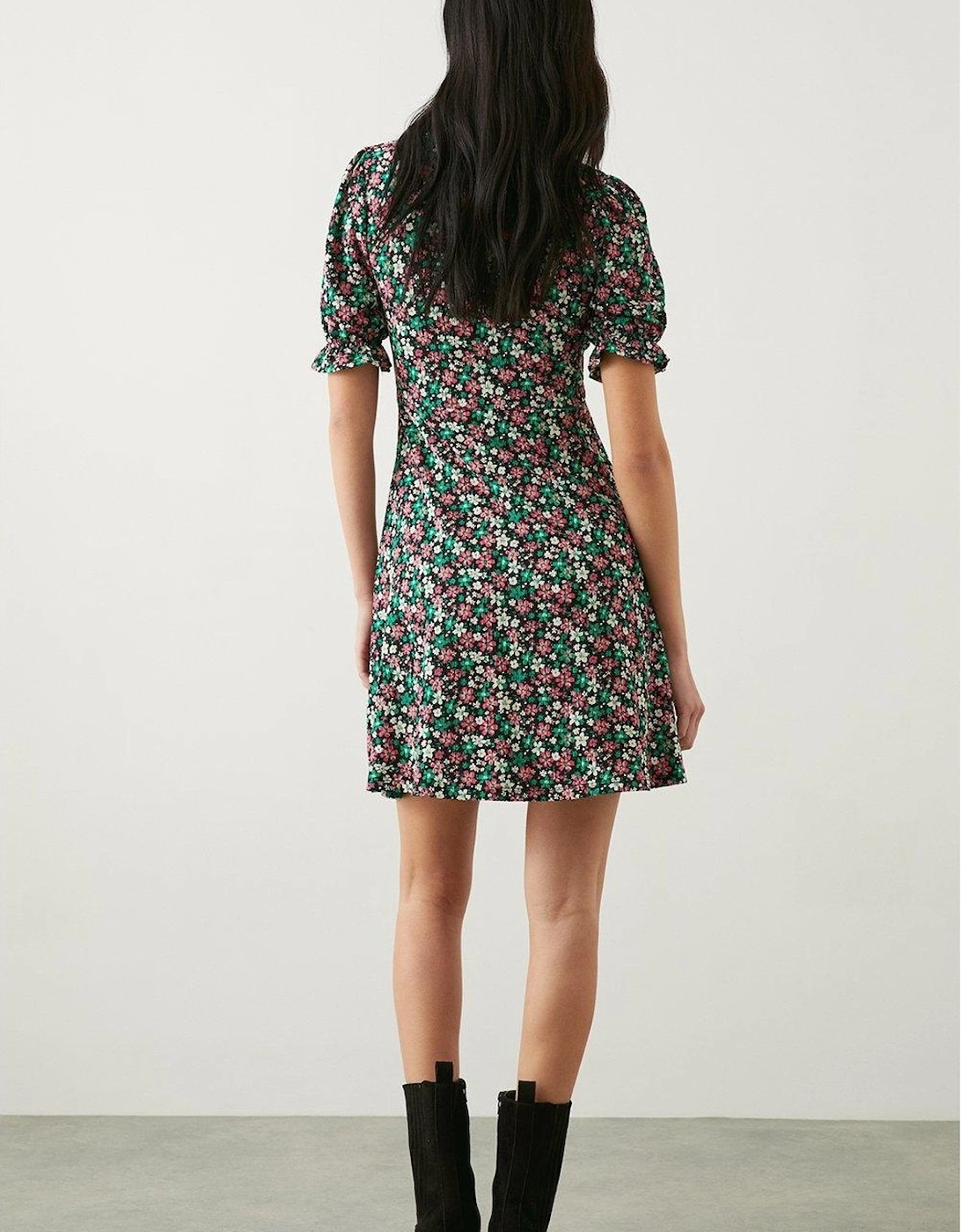 Womens/Ladies Ditsy Print Short-Sleeved Mini Dress
