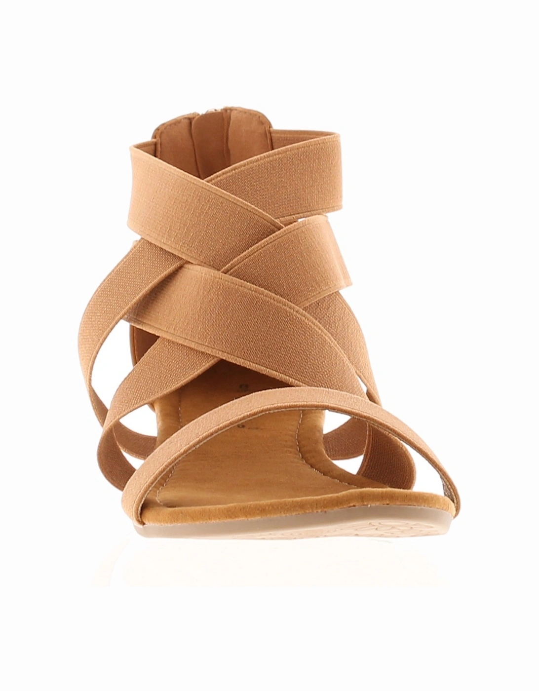 Womens Flat Sandals Stella Criss-Cross Elasticated Straps Zip Fasten Tan