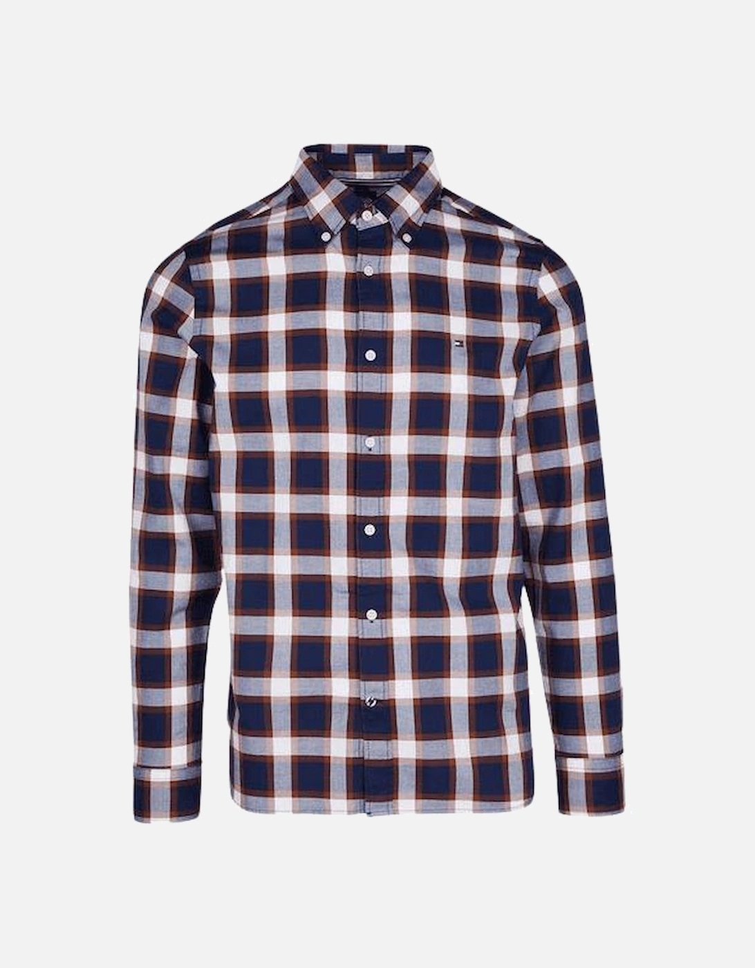 Embroidered Logo Button Up Check Brown/Blue Shirt, 4 of 3
