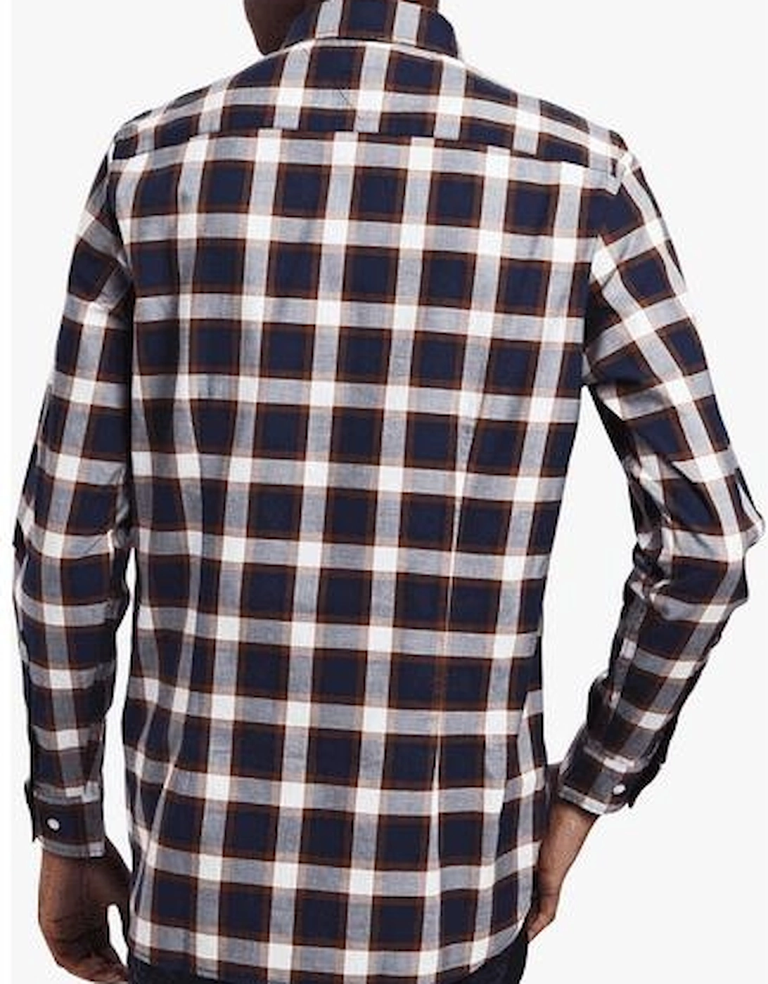 Embroidered Logo Button Up Check Brown/Blue Shirt