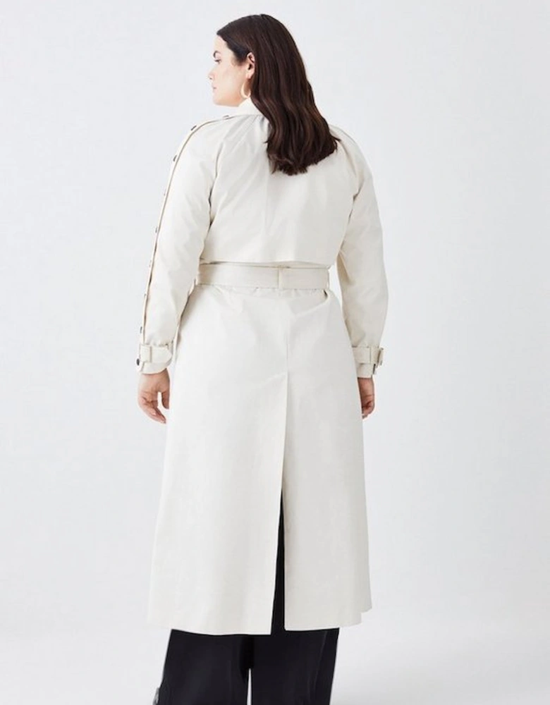 Plus Size Button Detail Belted Maxi Trench Coat
