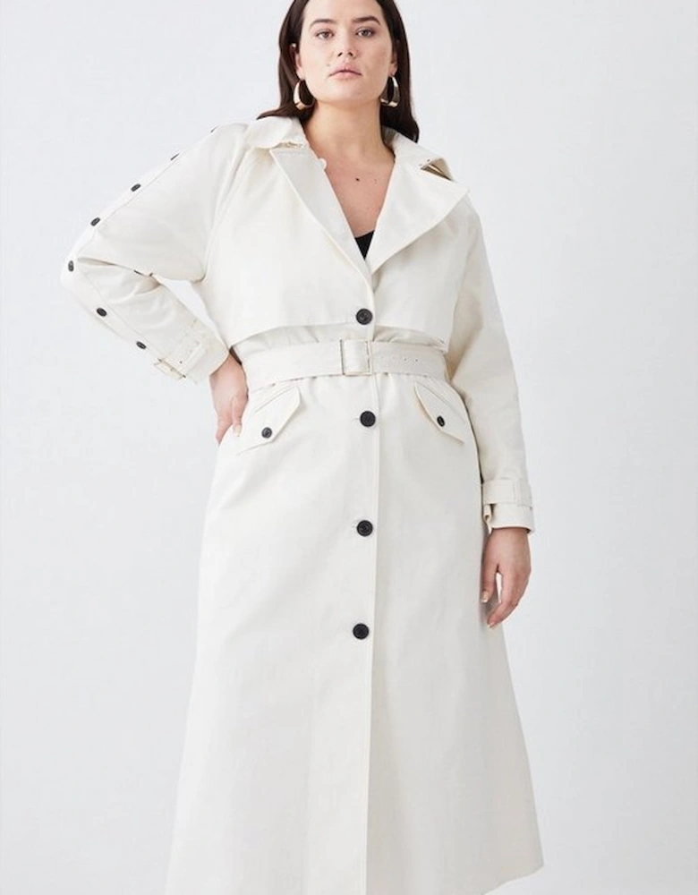 Plus Size Button Detail Belted Maxi Trench Coat