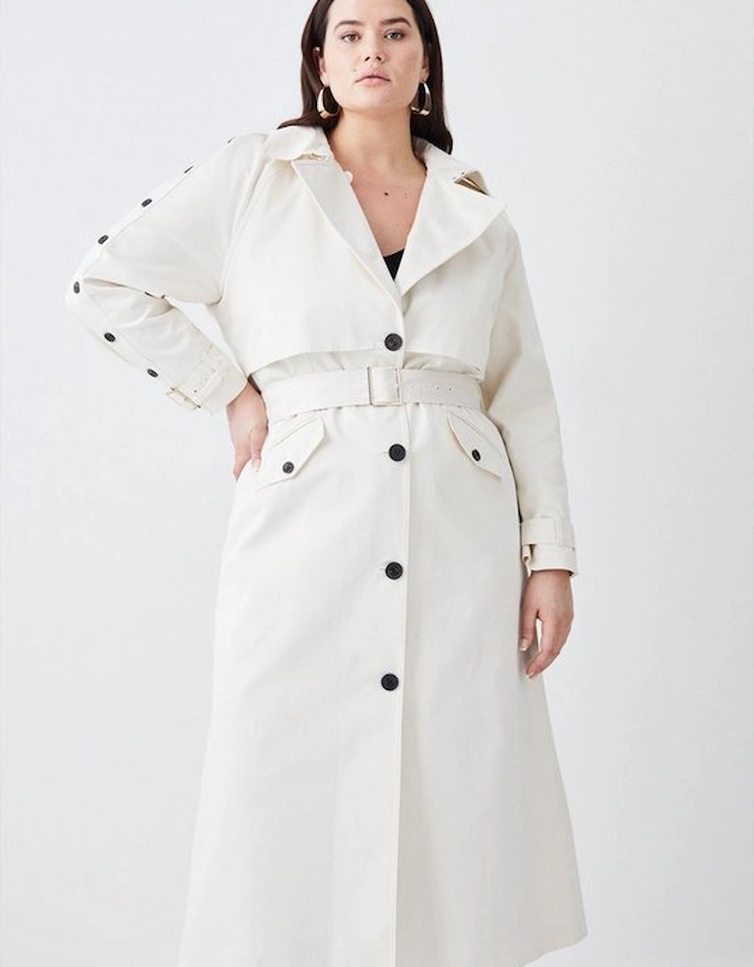 Plus Size Button Detail Belted Maxi Trench Coat, 5 of 4