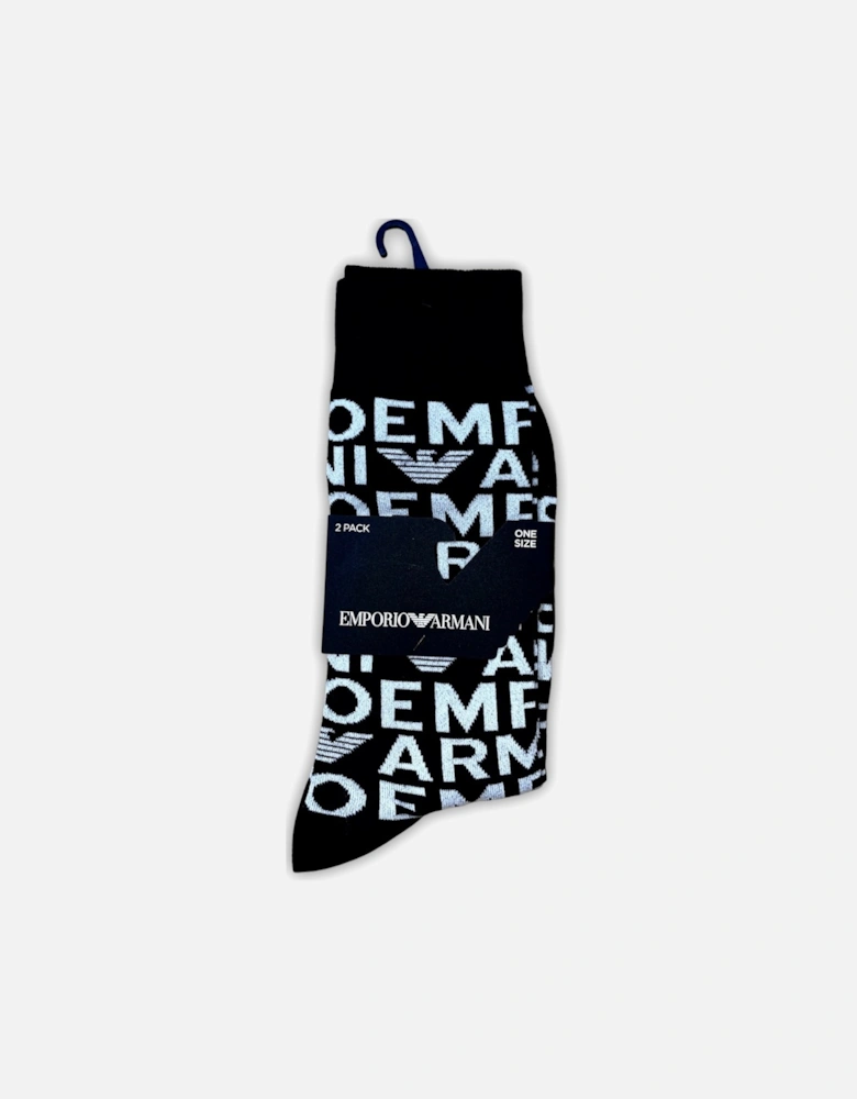 Cotton Black Allover Logo Knitted 2-Pack Socks