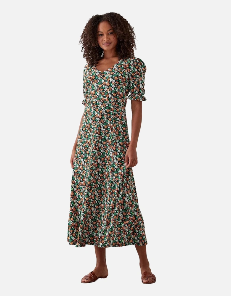 Womens/Ladies Ditsy Print V Neck Tall Short-Sleeved Midi Dress
