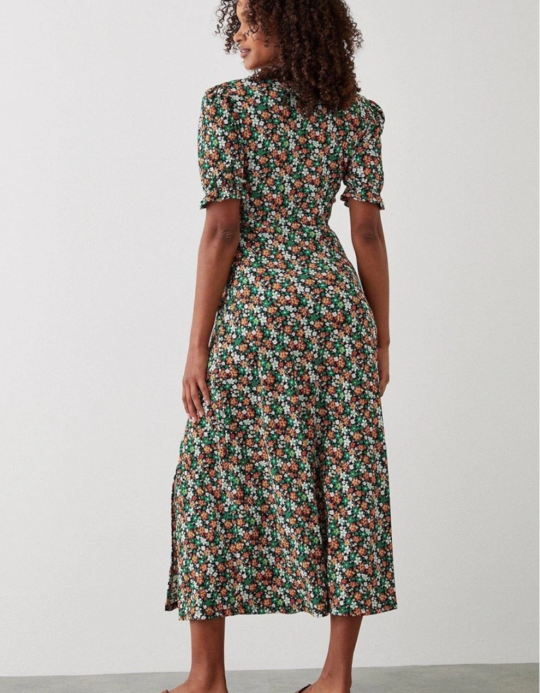 Womens/Ladies Ditsy Print V Neck Tall Short-Sleeved Midi Dress