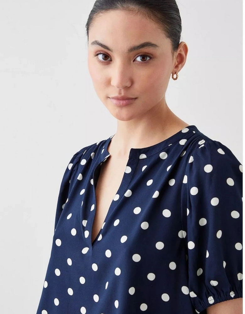 Womens/Ladies Spotted Overhead Petite Puffed Shirt