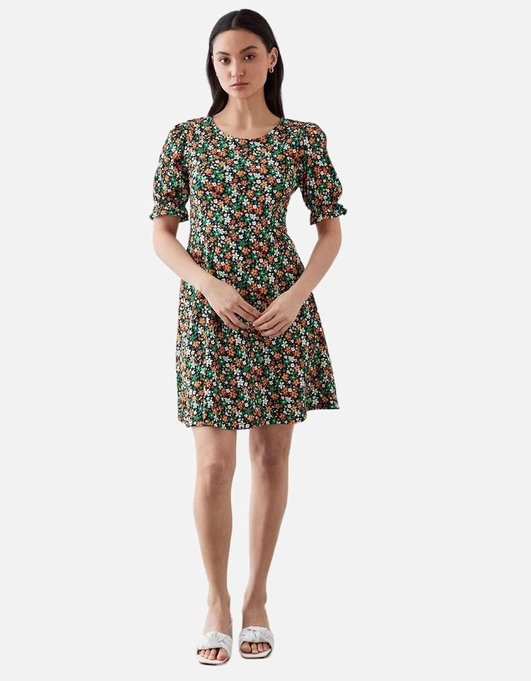 Womens/Ladies Ditsy Print Petite Short-Sleeved Mini Dress, 4 of 3