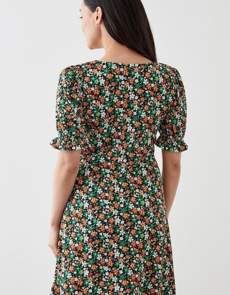 Womens/Ladies Ditsy Print Petite Short-Sleeved Mini Dress