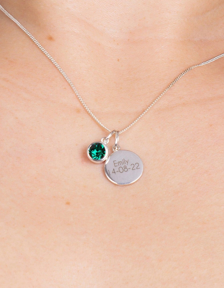 Sterling Silver Engravable Pendant Necklace with Birthstone Charm