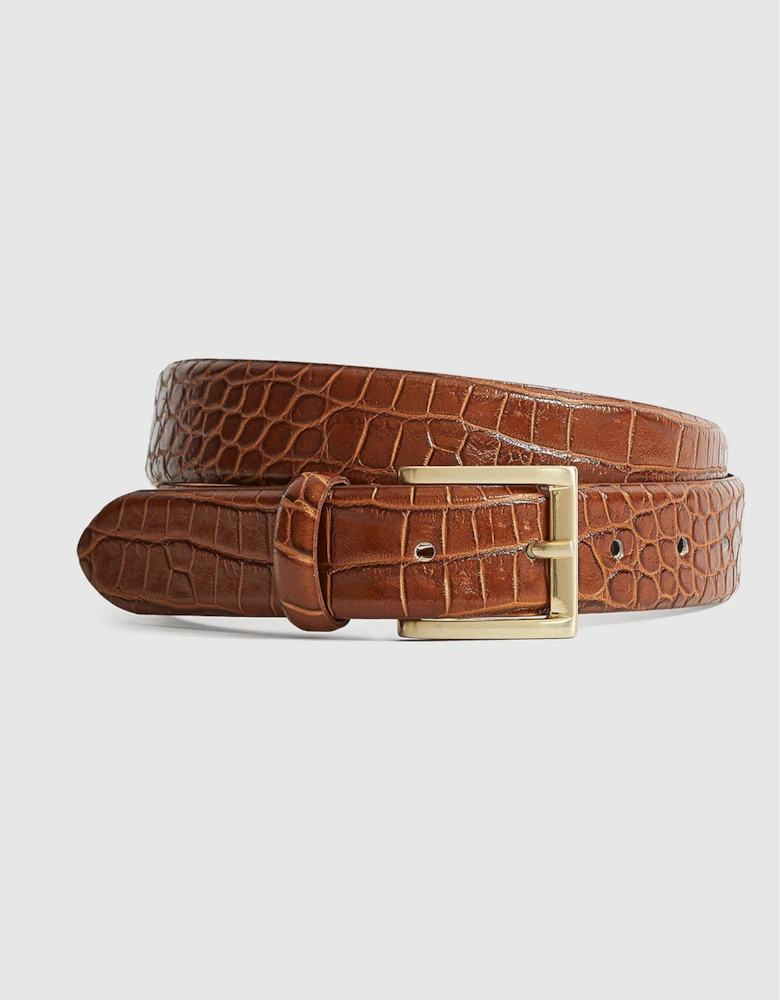 Croc Embossed Leather Belt